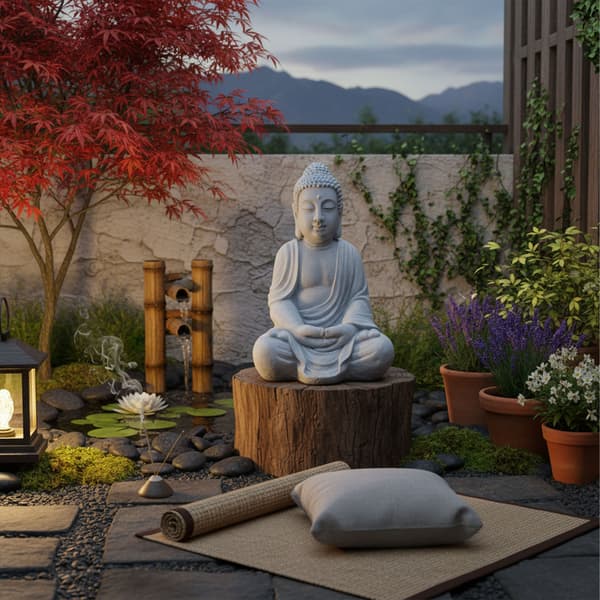 Buddha-patsas, 71x49x34 cm, vaaleanharmaa, polyresiini, Kodustaar