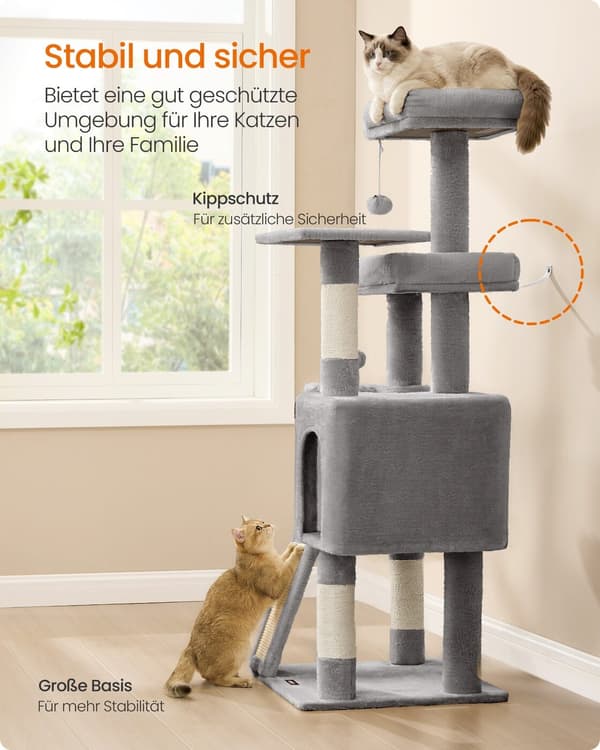 Kattträd 48x48x136 cm Grå Sisal