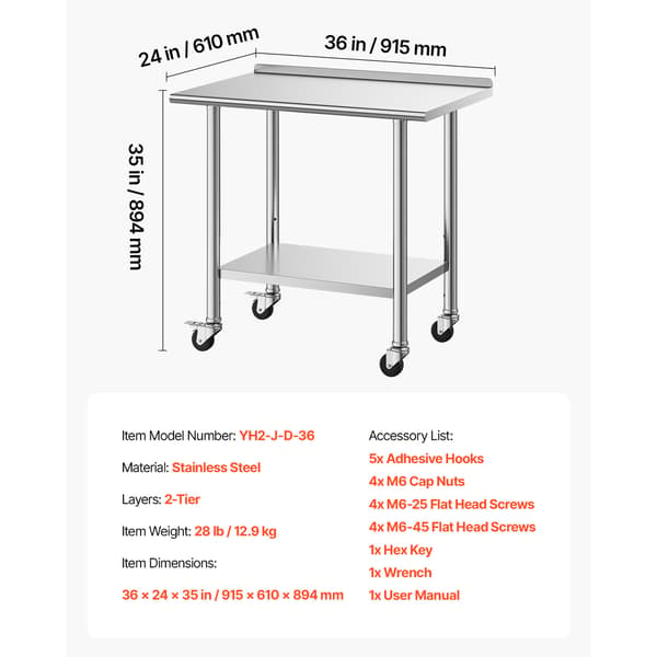 Arbejdsbord 61x91x89,4 cm Rustfrit Stål Justerbar Opbevaring