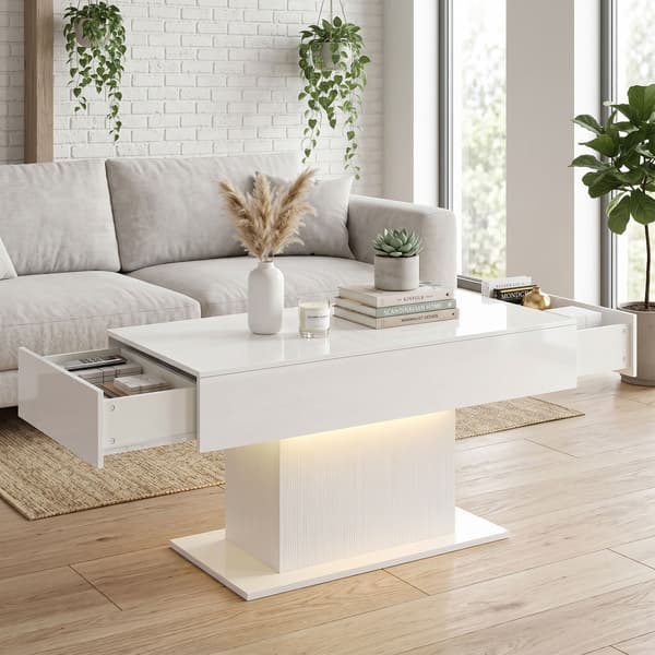 LED-soffbord med förvaring 108x48x55 cm högblank vit