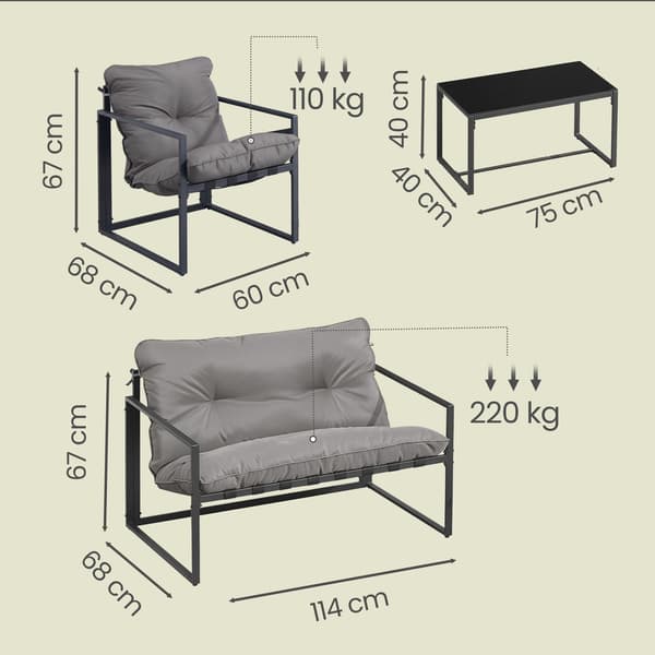Utemöbelset 60x68x67 cm Grå Stålram