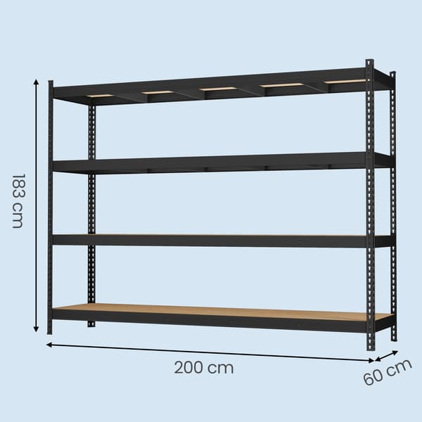 Reol 60x200x183 cm Sort stål og MDF