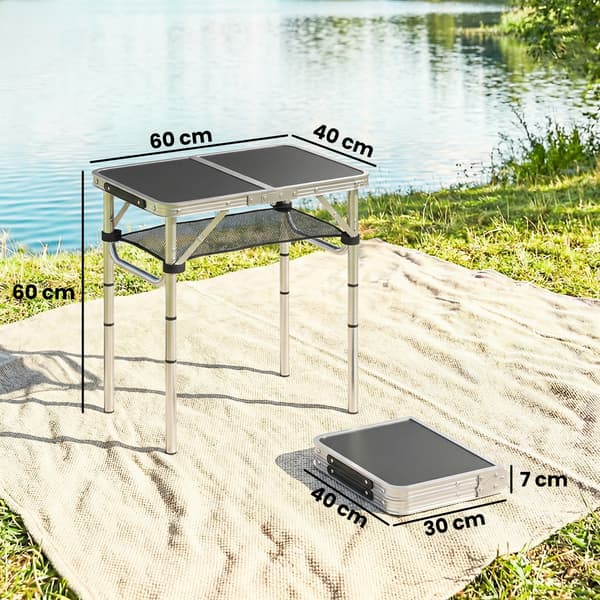 Campingbord 60x40x26-60 cm Sort Aluminium