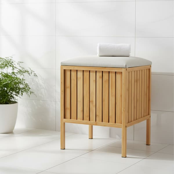 Tvättkorg med sittplats, bambu, tyg, Kodustaar