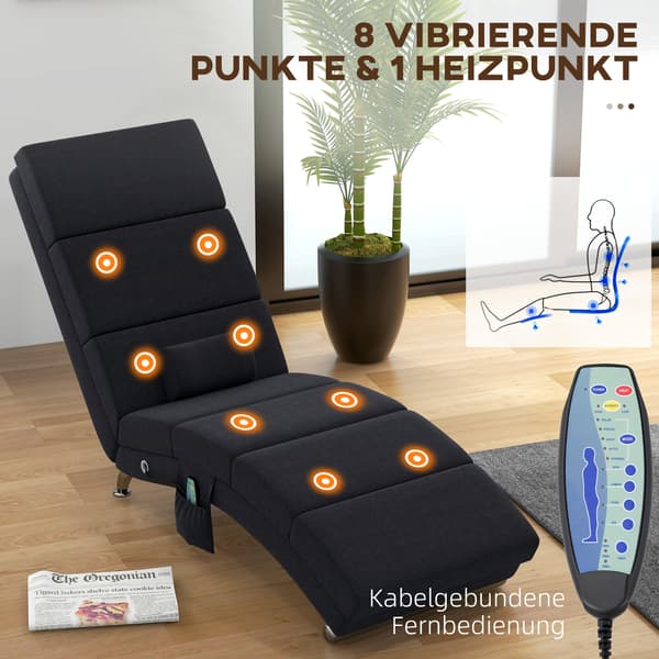 Massagestol med 8 vibrationspunkter 56x168x84 cm Sort
