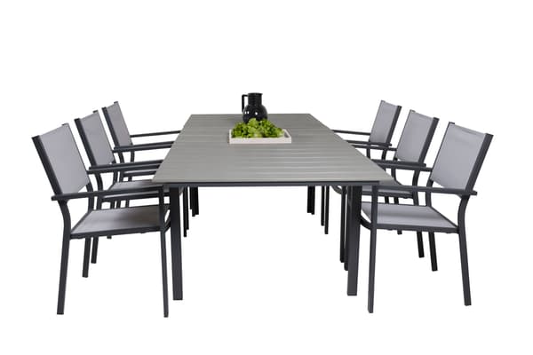 Spisebord og armlænestol sæt 160x90 cm sort grå malet træ