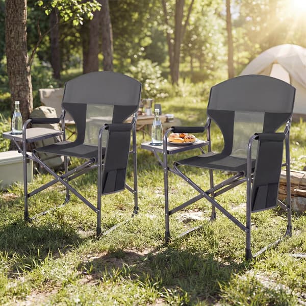 Sammenklappelig campingstol med sidebord 82,6x49,5x101,6 cm sort/grå
