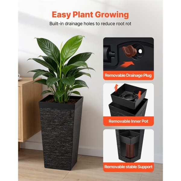 Planter Sæt 2 Stk 30x30x58 cm Sort Plastik