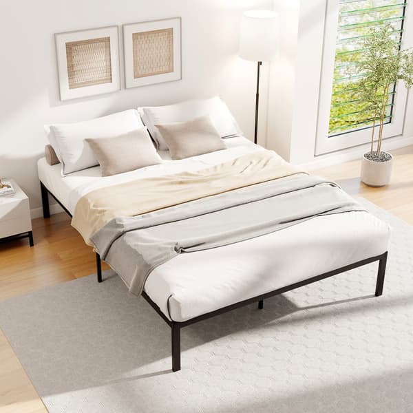 Sengestel, 194x141x30.5 cm, Sort, Metal Platform Opbevaring