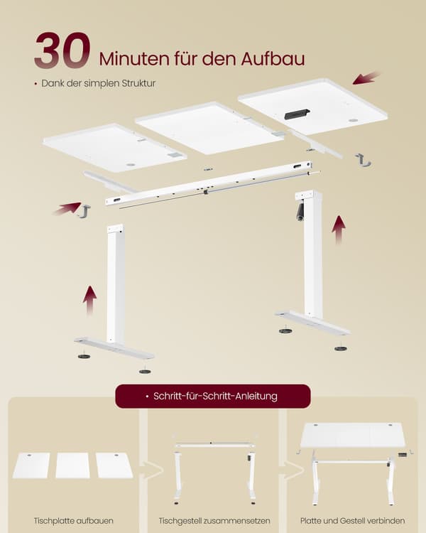 Højdejusterbart skrivebord 140x60x72-120 cm hvid