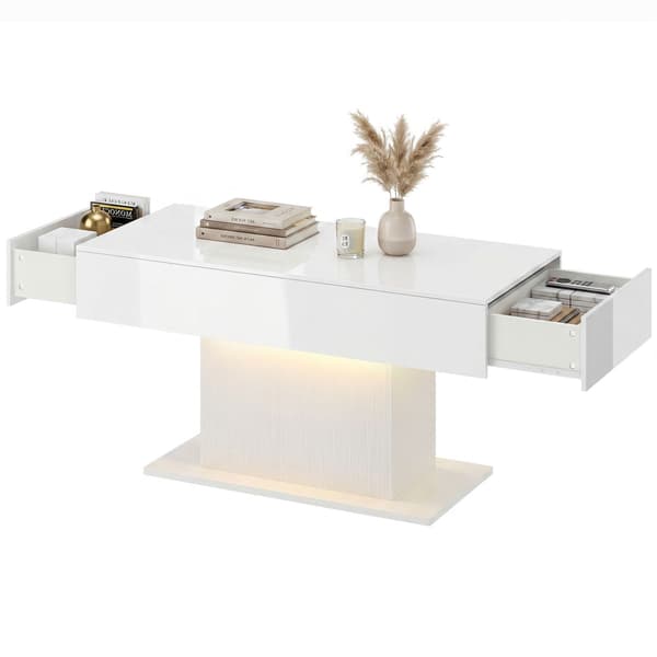LED-soffbord med förvaring 108x48x55 cm högblank vit