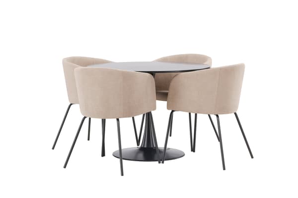 Spisebord og stol sæt 100 cm sort stof