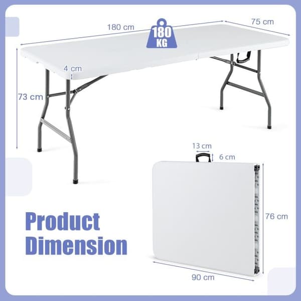 Matbord, 180x75x73 cm, Vit, Fällbar Plast , Star