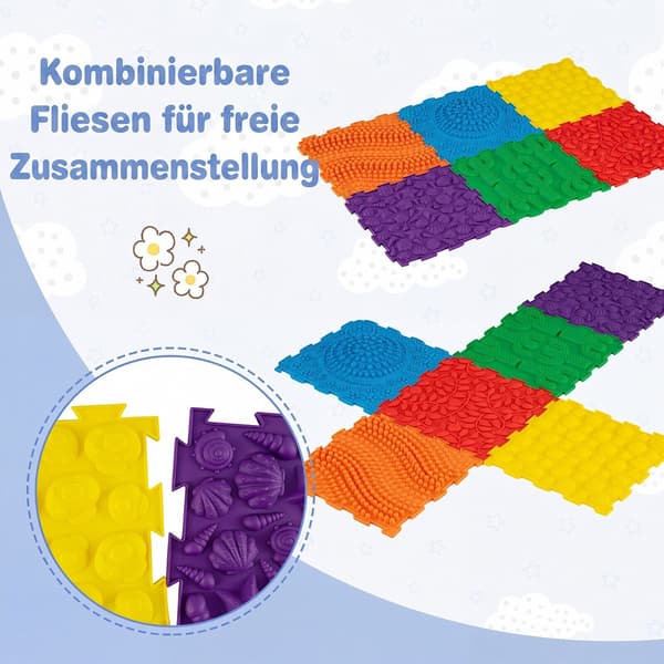 Sensoriske måtter 6 stk 30,5x30,5x1,3 cm multifarvet