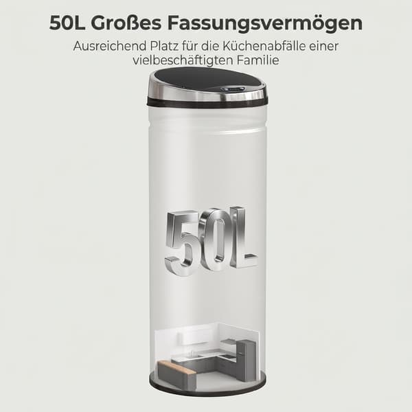 Sensor affaldsspand 50 L Ø30,5x81,5 cm sølv/sort