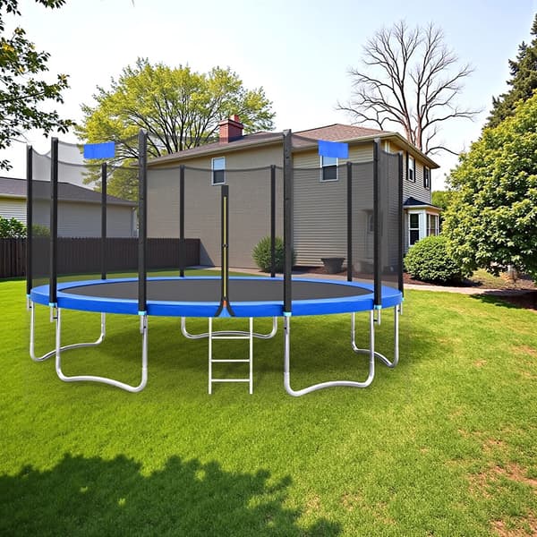 Trampolin 305 cm, säkerhetsnät, stålram, blå
