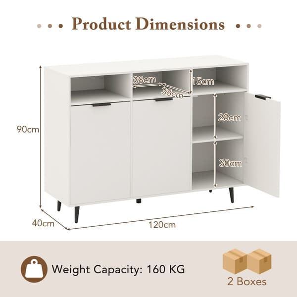 Sideboard Buffet Skab, 120x40x90 cm, Hvid
