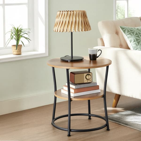 Sidebord, Rundt sofabord, 54x55 cm, Brun-sort, Stål