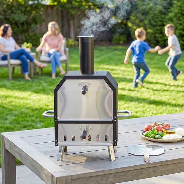 Udendørs Pizzaovn 55,5x47x66 cm Sort Rustfrit Stål