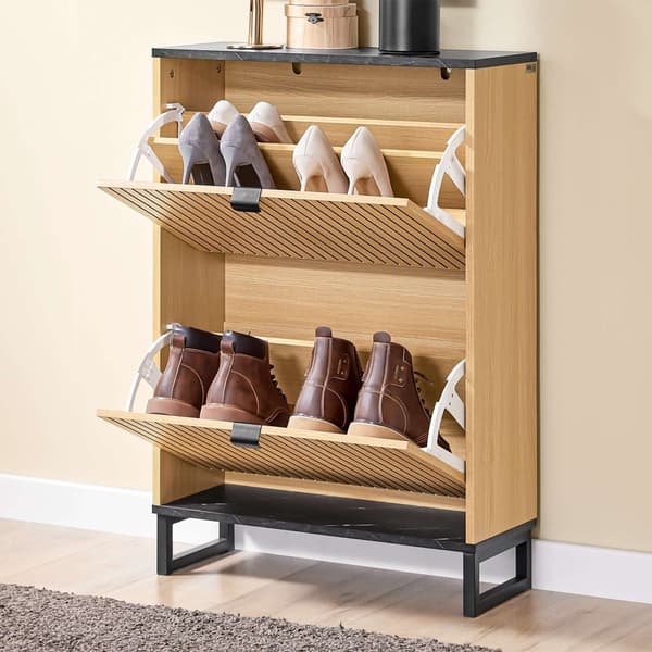 Skohylde, FSR202-N, 60x24x88 cm, Sort og Lys Træ