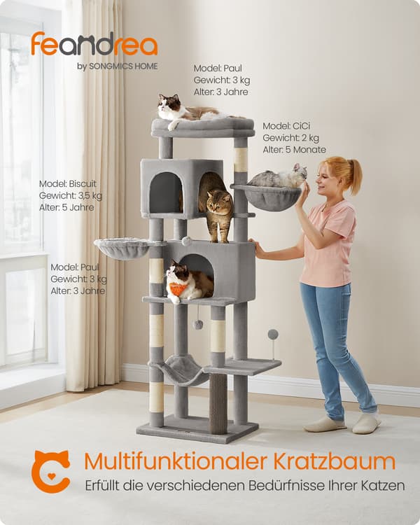 Kattträd 69x43x178 cm Grå Samtyg Tyg