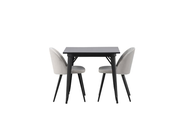 Spisebord og stol sæt Tempe sort MDF fløjl lys grå sort
