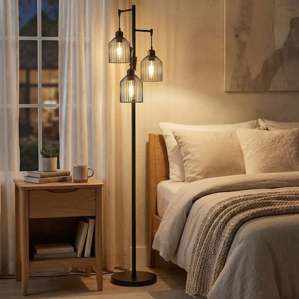Gulvlampe med 3 E27-sokler, høydejusterbar