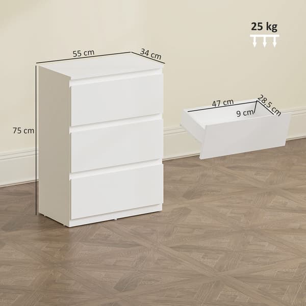 Kommode med 3 skuffer 55x34x75 cm Hvid