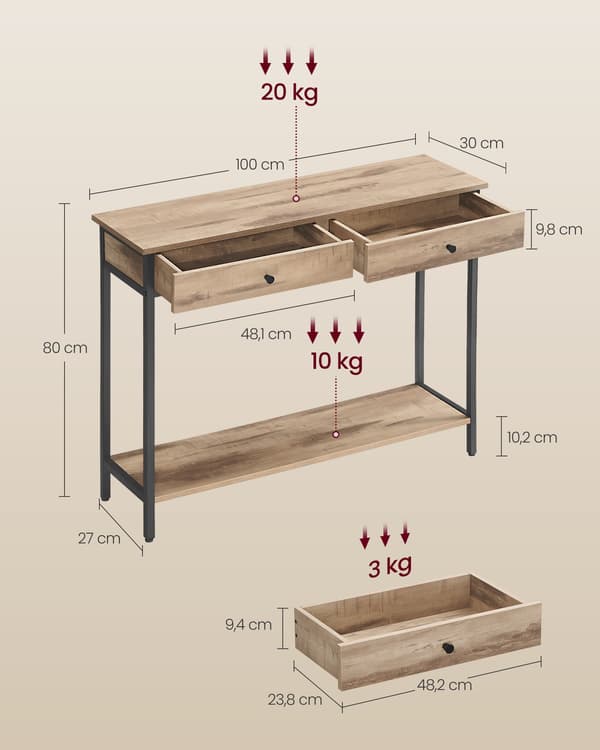 Konsolbord 100x35x80 cm Brun Sort Stål