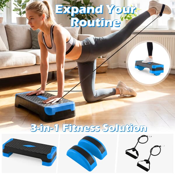 Aerobic Step Platform Sæt 3-i-1 27x11x4-7,5 in blå/sort