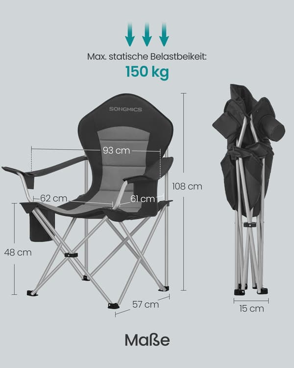 Retkituoli 61x93x108 cm Musta