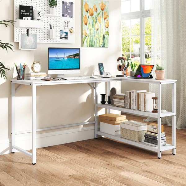 L-format skrivbord, 131x106x75 cm, vit, metallram , Star