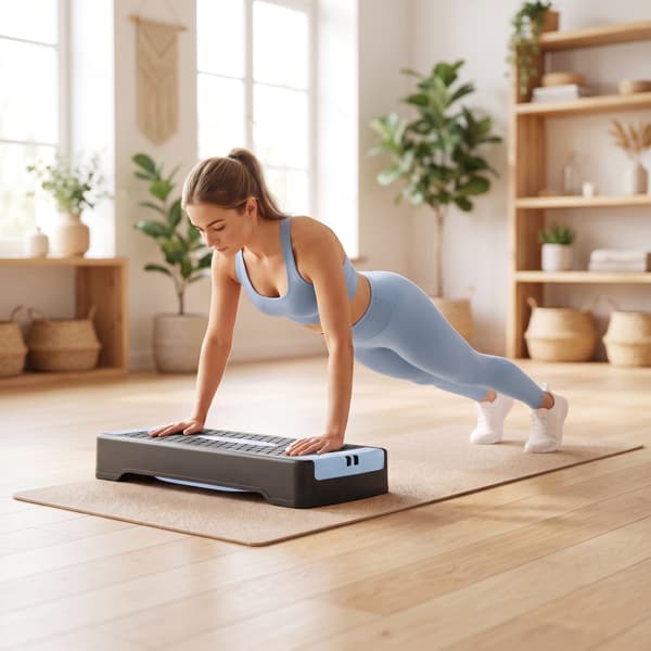 Aerobic Stepper med 2 modstandsbånd 66x28x16 cm blå