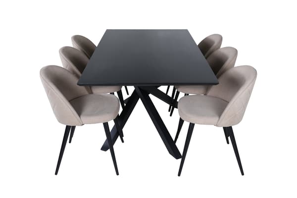 Spisebord og stole sæt Piazza sort og beige stof