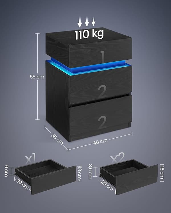 Sengebord 40x35x55 cm Sort Opbevaring