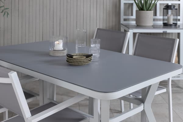 Spisebord og stablerstole Glas Hvid Grå Havemøbler