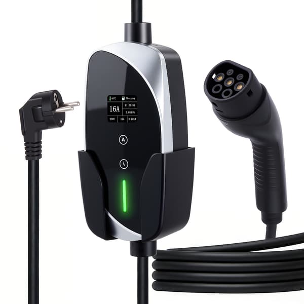 Bærbar EV-oplader, Type 2, 6x600 cm, Justerbar, LCD, IP66