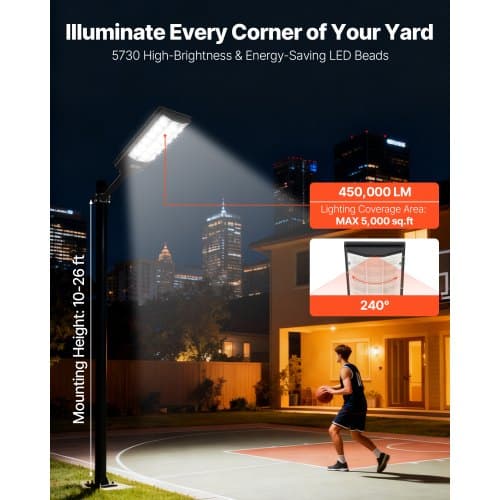 Solargatubelys, 8000W 450000LM, Utomhus, LED, Rörelsesensor, Vattentät, 3-pack