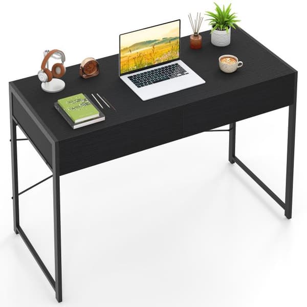 Computerskrivebord med 2 skuffer 111x48x76 cm sort