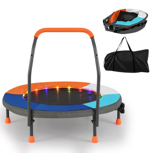 Børnetrampolin med LED-belysning Ø90x81 cm orange/blå