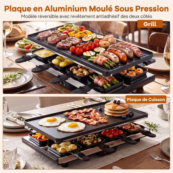 Raclette Grill 8 pander 48x24x12 cm sort