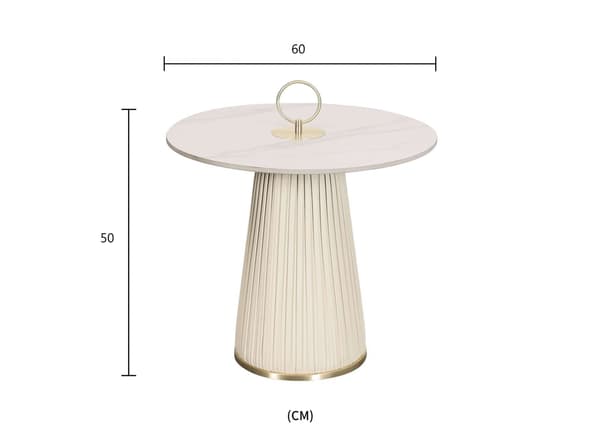 Rundt sidebord, Modig, ecru, hvid, guld