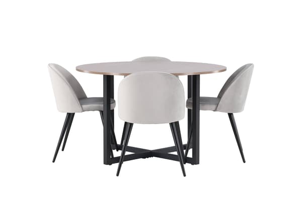 Spisebord og stole sæt Durango 120 cm sort valnød lys grå MDF fløjl