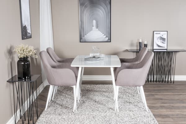 Spisebord og stol sæt Polar 120 cm hvid grå