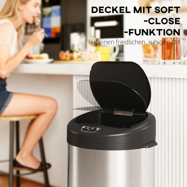 Sensor affaldsspand 55 L 32x30x78,5 cm sølv/sort rustfrit stål