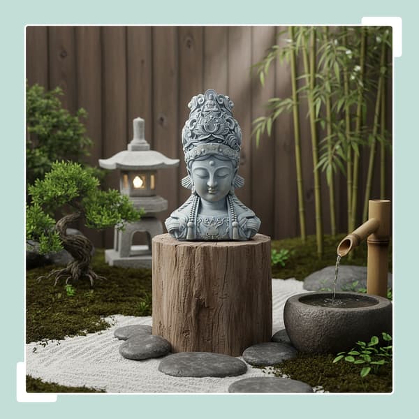 Buddha-patsas 44x32x21 cm harmaa beige polyresiini, Kodustaar