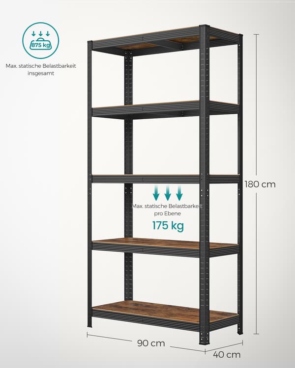 Reol 180x90x40 cm Sort Stål Opbevaring