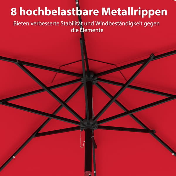 Parasol med LED-belysning 307x253 cm rød