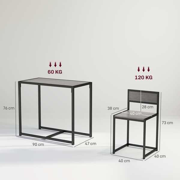 Barbord sæt 90x47x76 cm gråt metal