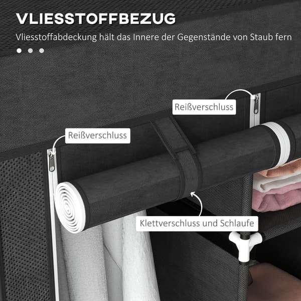 Stofgarderobe 125x43x162,5 cm Sort, sammenklappelig